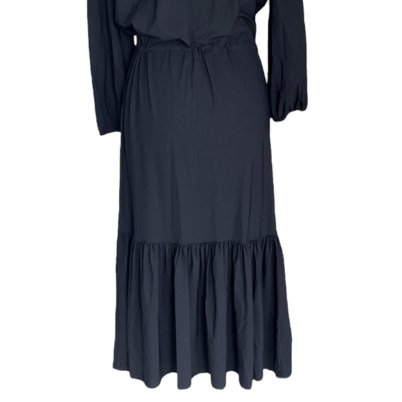 Jude Connally Black Drawstring Tie Waist Ruffle Peasant Midi Dress - M - Picture 7 of 12